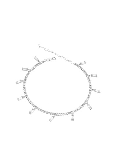 Brezza Lusso Jewelry Diktörtgen Taşlı Sallantılı Gurmet Zincir Gümüş Kadın Ayak Halhal Gümüş