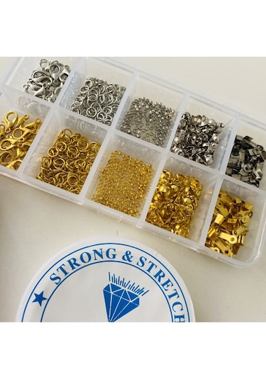 Kutulu Set 9 - 530 Adet Takı Yapım Ve Tamir Seti - Altın Ve Gümüş Renk - Pense Ve Misineli