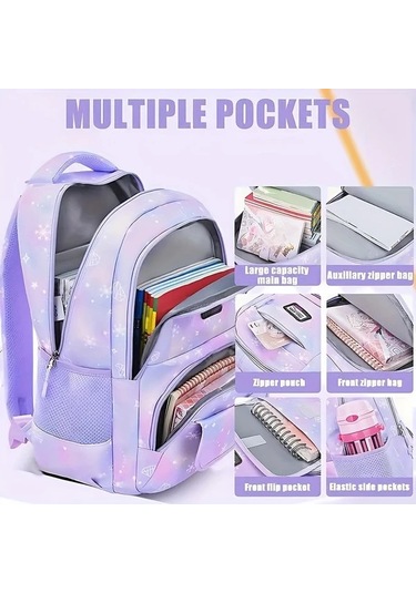 Maxaccess 3pcs Preppy Style Purple Nylon Sırt Çantası Seti Ayarlanabilir Askılı Hafif Seyahat Çantası Purple