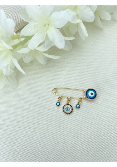 Kyver Bebek İğnesi Nazarlık Yaka İğnesi Gold