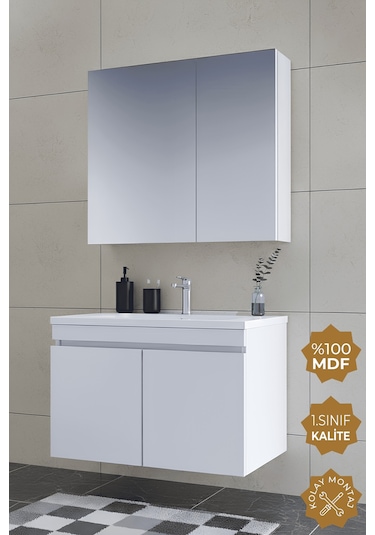 Teta Home Tokyo 80 Cm Mdf Banyo Dolabı Seti Beyaz Beyaz