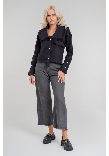 Kadın Power Likralı Pamuklu Kumaş Kol Ve Önü Çıt Çıtlı Pis Dikişli Mont Siyah