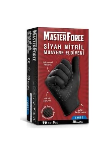 Master Force Siyah Nitril Eldiven 50'Li -L Beden