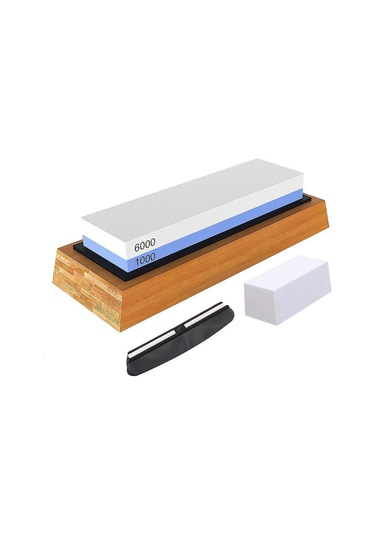 Valkyrie 4 Parça 1. Kalite Bıçak Biley Seti 1000 6000 Bileme Taşı Bambu Tabanlı Profesyonel Set Sulu Biley