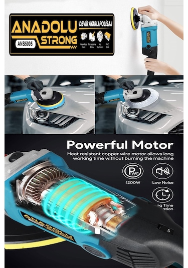 Anadolu Strong ANS5005 1200 W 6 Kademe Polisaj Makinesi + 17 Parça Pasta Cila Seti