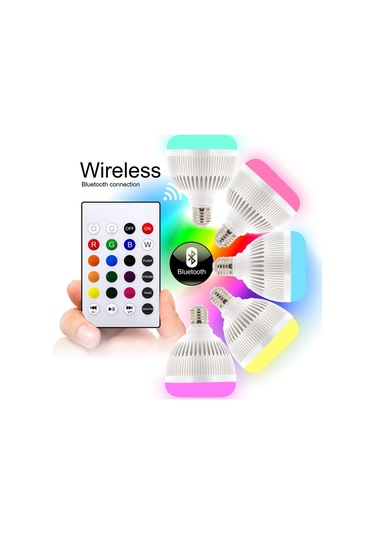 Bluetooth Hoparlör Led Ampül Beyaz Lamba Ve Rgb 16 Renkli Ampul Çok Renkli