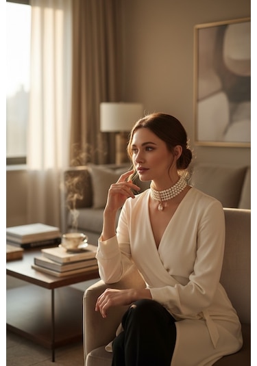 İnci Mayorka Choker Kolye Beyaz