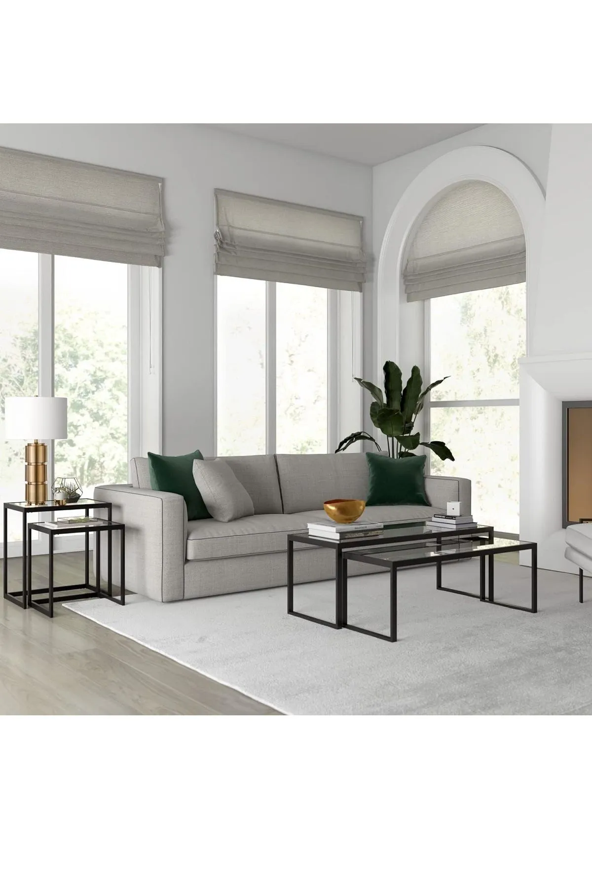 Modern Metal İskeletli Temper Camlı Zigon Sehpa Yan Sehpa Siyah-şeffaf