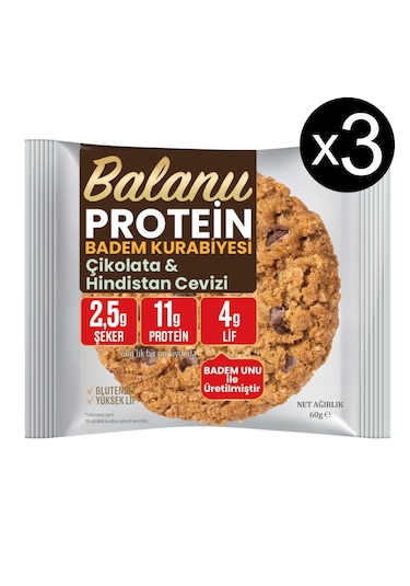Balanu Protein Çikolata & Hindistan Cevizi Badem Kurabiyesi 60gr X3 Adet