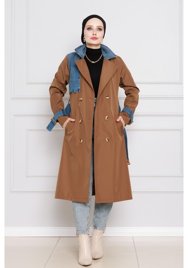 Sevitli Kot Detaylı Trençkot-taba-4395 Taba
