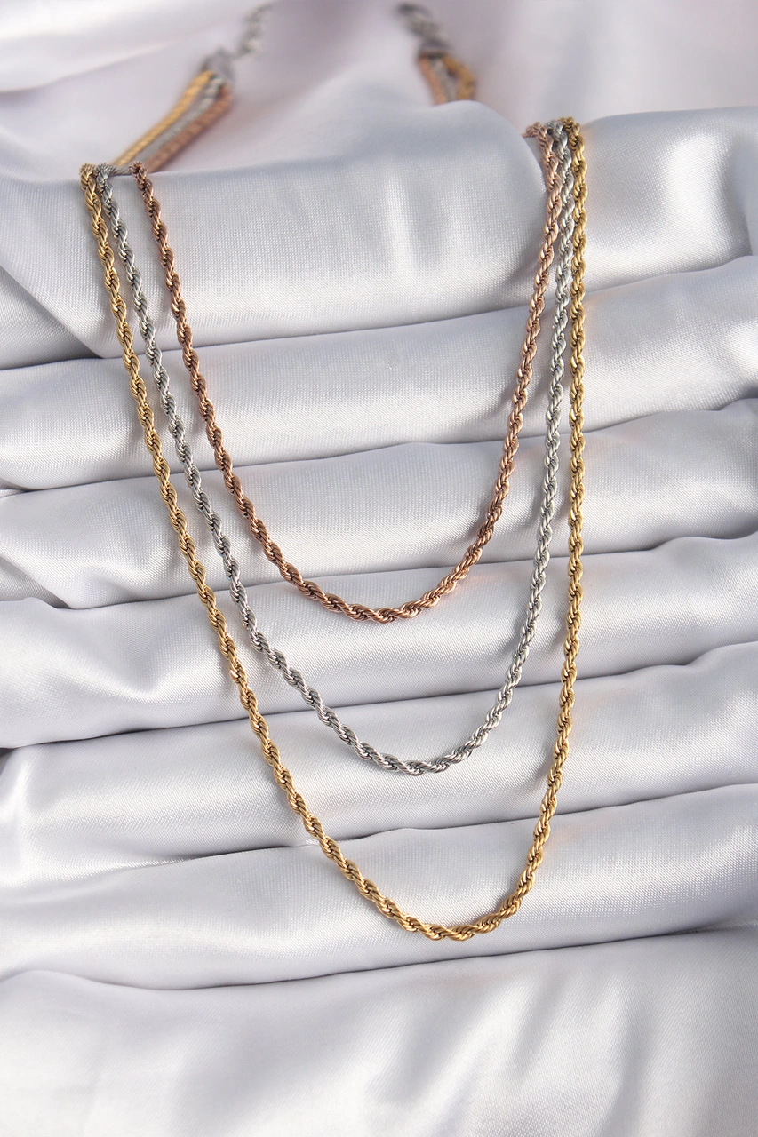 316l Çelik Mix Renk Burgu Zincir Model Kadın Kolye Renkli