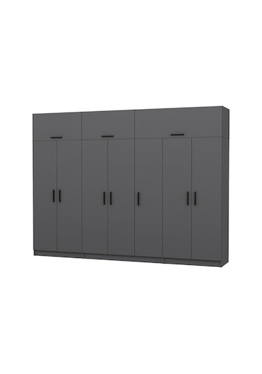 Minar Kale 7 Kapaklı 2 Çekmeceli Dolap Ve Yüklük Antrasit 235cm