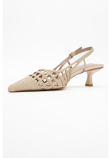Luvishoes Luvi Shoes Heaven Bej Örme Arkası Açık Kadın Kısa Topuklu Ayakkabı Bej