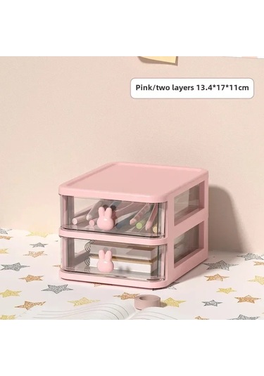 Pembe Tavşan İkinci Kat 60 Adet Şeffaf Plastik Depolama Dolabı A