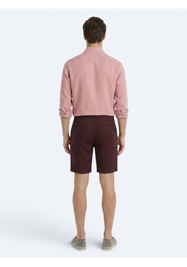 Kip Bordo Düz Dokuma Jogging Fit Casual Pamuk Karışımlı Bermuda