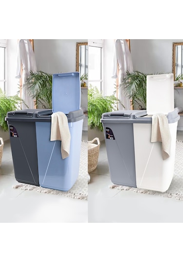 Violet Çift Gözlü Çamaşır Sepeti Beyaz - Gri 90 L Beyaz - Gri