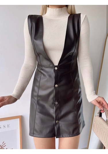 Deri Jile Elbise Kahve W24796 Kahve