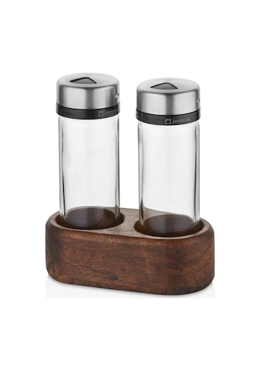 Burcummm Wenge Ağacı Standlı 2 Li Tuzluk & Biberlik & Baharatlık Çok Renkli