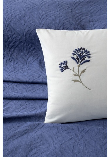 Çift Kişilik Nakışlı Jakarlı Pike-yatak Örtüsü Takımı-daniela-indigo Indıgo Indigo