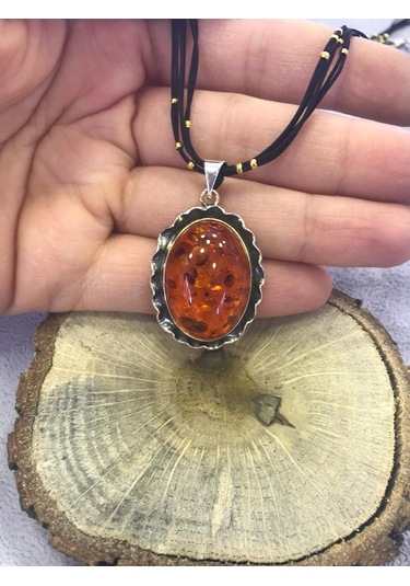 Kehribar Taşlı Gümüş Kolye 925 Ayar 512653954