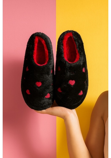 Elegant Kalpli Kadın Ev Terliği Günlük Rahat Kışlık Terlik Siyah