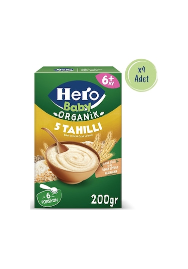 Hero Baby Organik 5 Tahıllı Sütsüz 200g X4