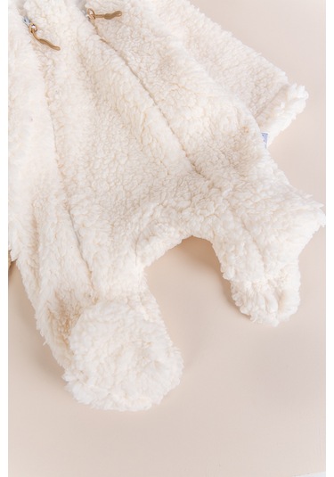 Kapüşonlu Ayıcık Fiğürlü Welsoft Peluş Kışlık Kız/erkek Bebek Tulum Krem