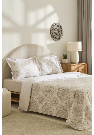 Kaşmir Home Grasy %100 Pamuk Çift Kişilik Nevresim Takımı Bej Bej