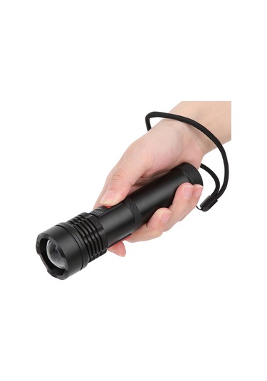 Alüminyum Alaşımlı Küçük Ve Kompakt Dış Mekan El Feneri 5 Vites Pil Göstergesi Taşınabilir Meşale Profesyonel Üretim Siyah