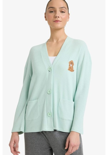 Defacto Regular Fit Pelüş Uzun Kollu Sabahlık G1349ax25augn1114 Yeşil-gn1114