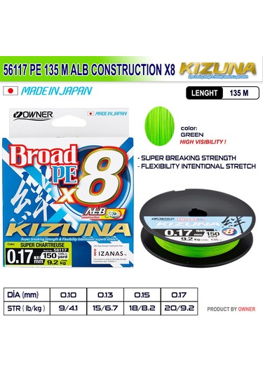 Kizuna 56117 Pe 135m Alb Construction X8 Super Chartreuse 0,10