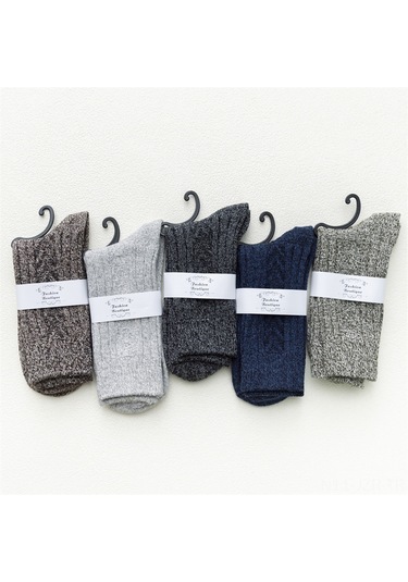 Geeroyoo Kışlık Kalın Yünlü Erkek Kadın Çorapları, Isı Sağlama, Nem Emici, Orta Boy, Dayanıklı, 5 Renk Rastgele, Tek Adet Siyah