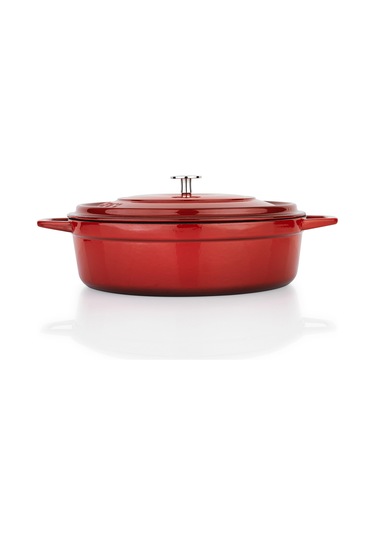 Schafer Guss Chef Döküm Basık Tencere 28Cm-2 Parça-Kırmızı