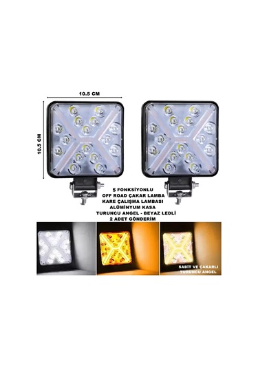 Off Road LED TURUNCU Çakar-BEYAZ Led 5 Fonksiyon 10,5x10,5cm 2ADT