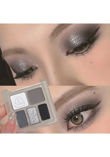 5 Renk Parlak Gümüş Gri Siyah Göz Farı Paleti Su Geçirmez Kolay Boyama Süt Taro 03 C01