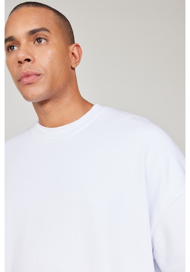 AC&Co / Altınyıldız Classics Erkek Beyaz Standart Fit Normal Kesim İçi Polarlı Bisiklet Yaka Sweatshirt Beyaz