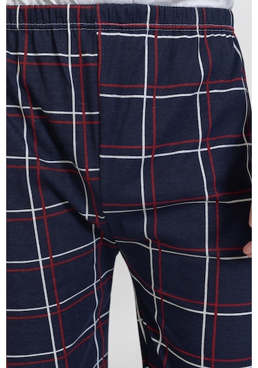 Erkek Kareli Desenli Tek Alt Pijama Lacivert-kırmızı Lacivert - Kırmızı