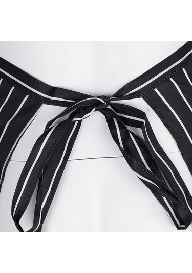 Suntek Cepli Unisex Çizgili Şef Önlüğü Restoran Siyah Siyah