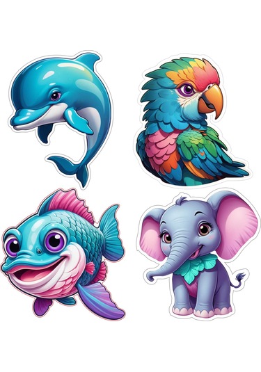 4 Adet 10x10 Cm Sticker Çocuk Etiket Seti V6 Çok Renkli