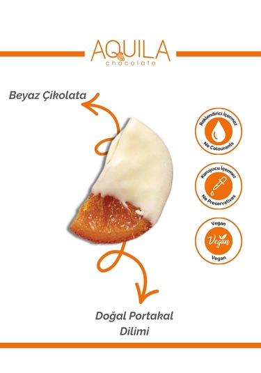 Aquila Chocolate Beyaz Çikolata Kaplı Portakal Dilim - 80 Gr