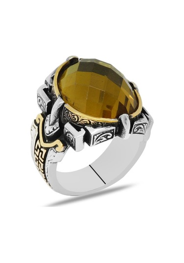 Faset Zultanit Taşlı Kalem İşçilik Tasarım 925 Ayar Gümüş Erkek Yüzük