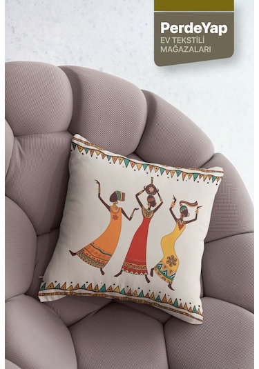 Afrika Sanatı Motifleri Desenli 4'lü Kırlent Kılıfı