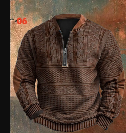 Baskılı Erkek Fermuarlı Sweatshirt Kahverengi