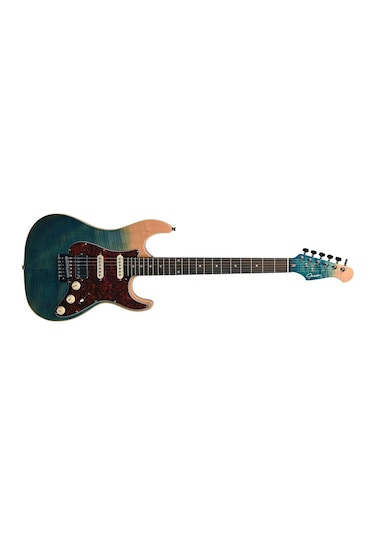 Guson Superstrat Hss Elektro Gitar Quilted Blue Burst