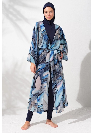 Pierre Cardin Kadın Mavi Desenli Kaftan Pareo 2c3t1n9m80