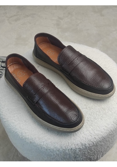 Muggo Harnaz Bağcıksız Hakiki Deri Erkek Günlük Casual Ayakkabı Kahverengi