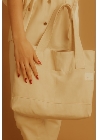 Yunusoğlu Home Kadın Krem El Omuz Ve Plaj Çantası Kanvas Çok Amaçlı Çanta Krem