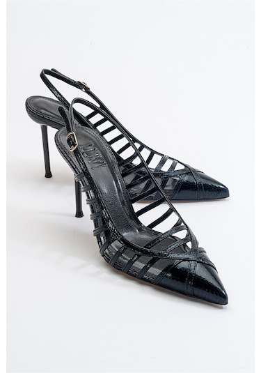 Luvishoes Gesto Siyah Desenli Kadın Topuklu Ayakkabı Siyah
