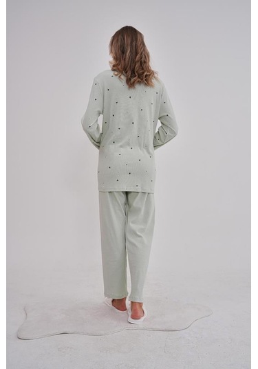 Mecit 6150 Bayan Yeşil Yüzde Yüz Pamuk Büyük Beden Pijama Takımı Yeşil