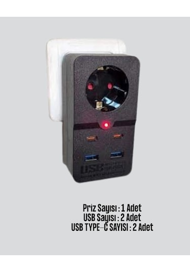 Isıya Dayanıklı Pc Gövdeli Akım Korumalı Priz 4 Usb 1
